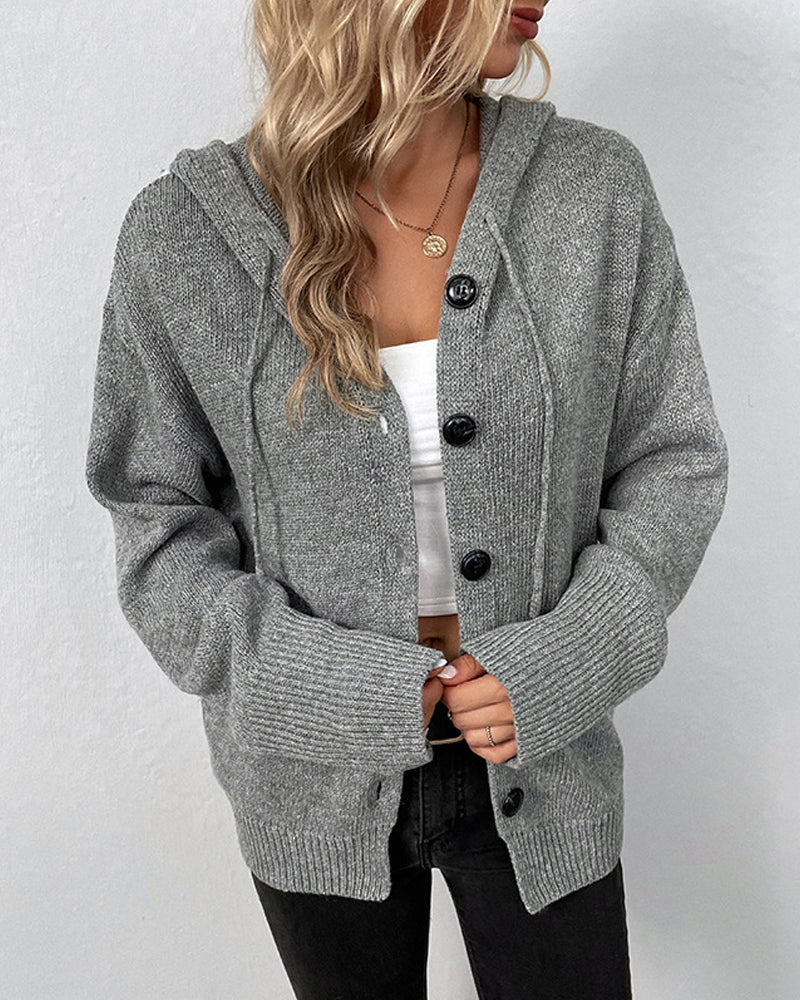 Corina™ - Solid color cardigan with hood and laces