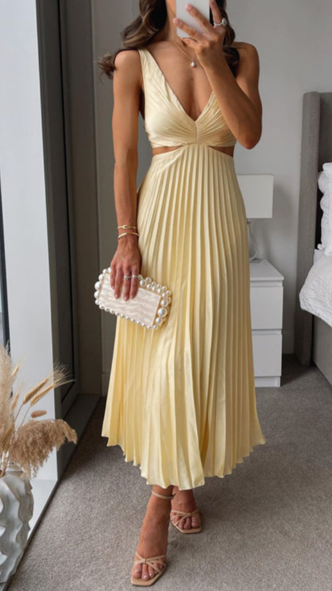 GR | Gefaltetes ausgeschnittenes Midi-Kleid für Damen