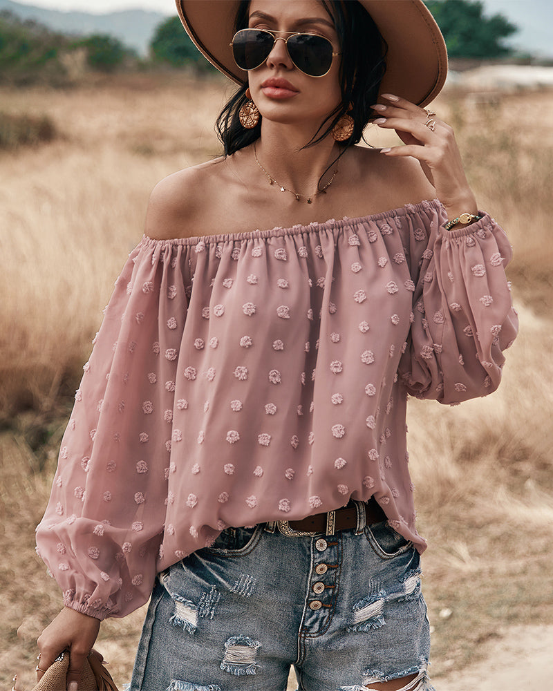 GR | Off-Shoulder Lantern Long-Sleeved Ruffled Top