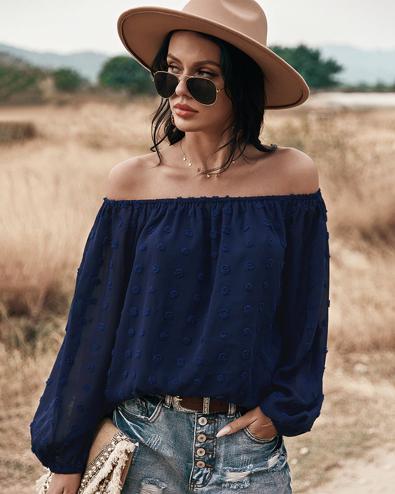 GR | Off-Shoulder Lantern Long-Sleeved Ruffled Top