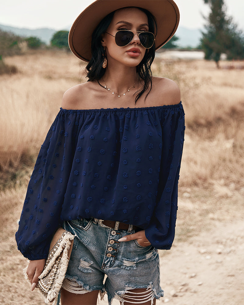 GR | Off-Shoulder Lantern Long-Sleeved Ruffled Top