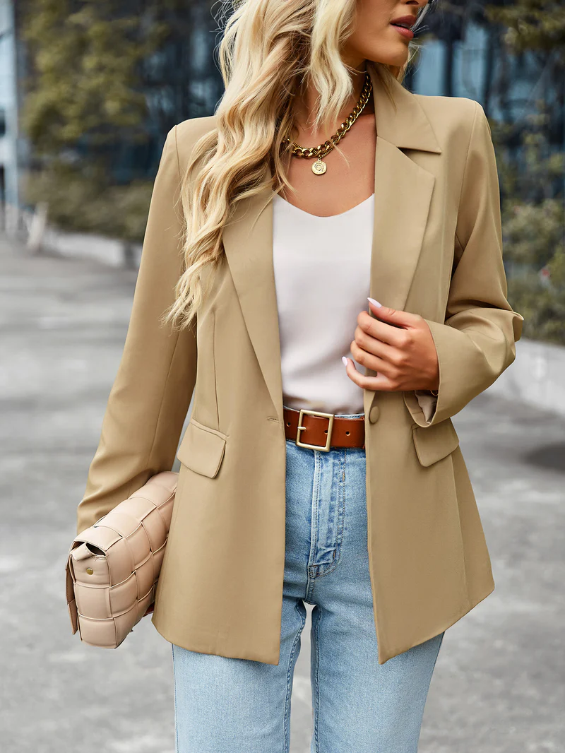 GR | Women's blazer with one button, long sleeves, tailored cut, casual chic