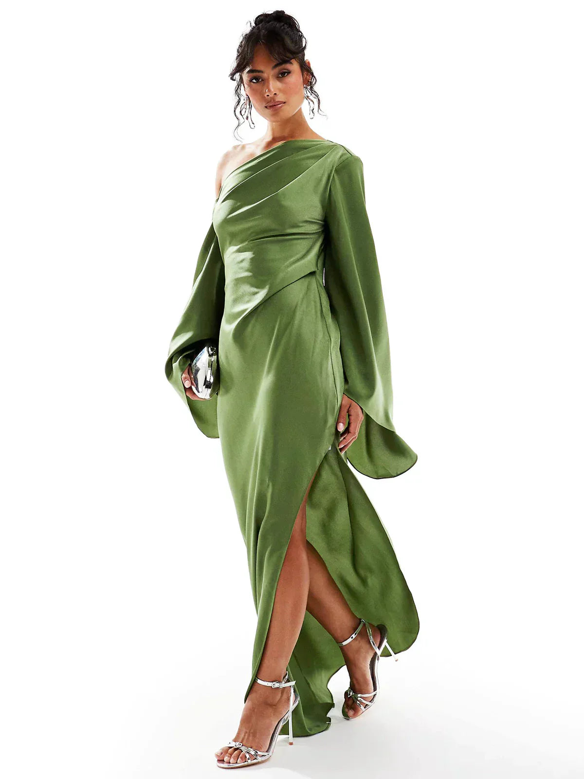 GR | Flowing Green Asymmetrical Dress for Women