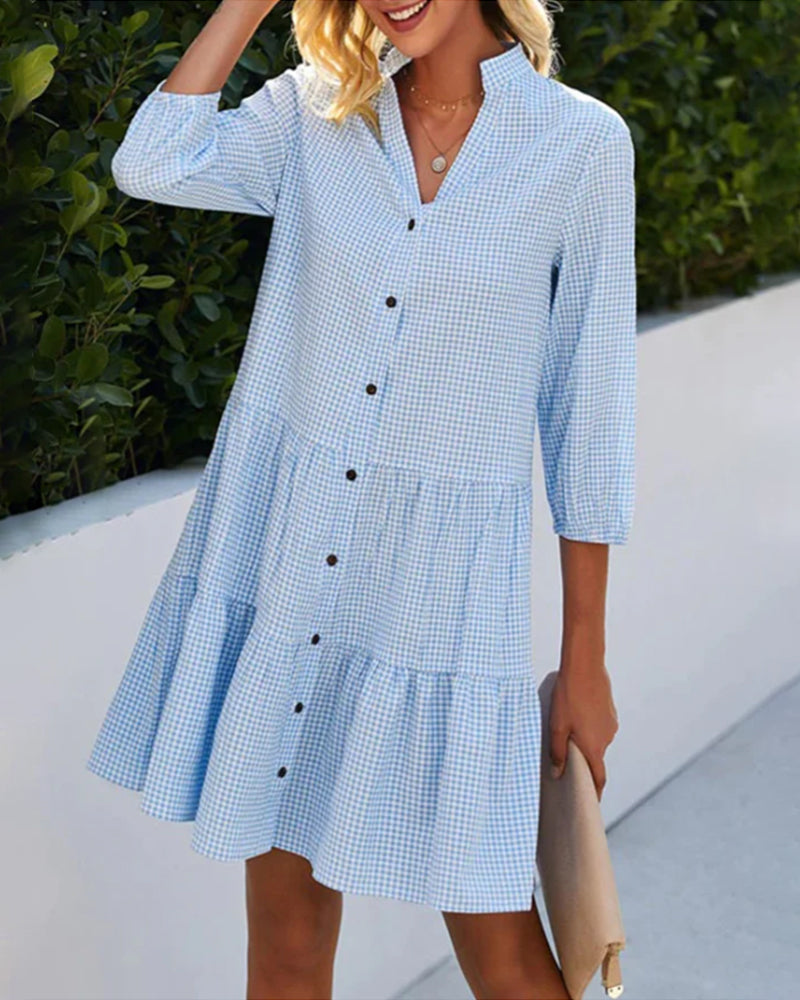 GR | Checkered dress with stand-up collar