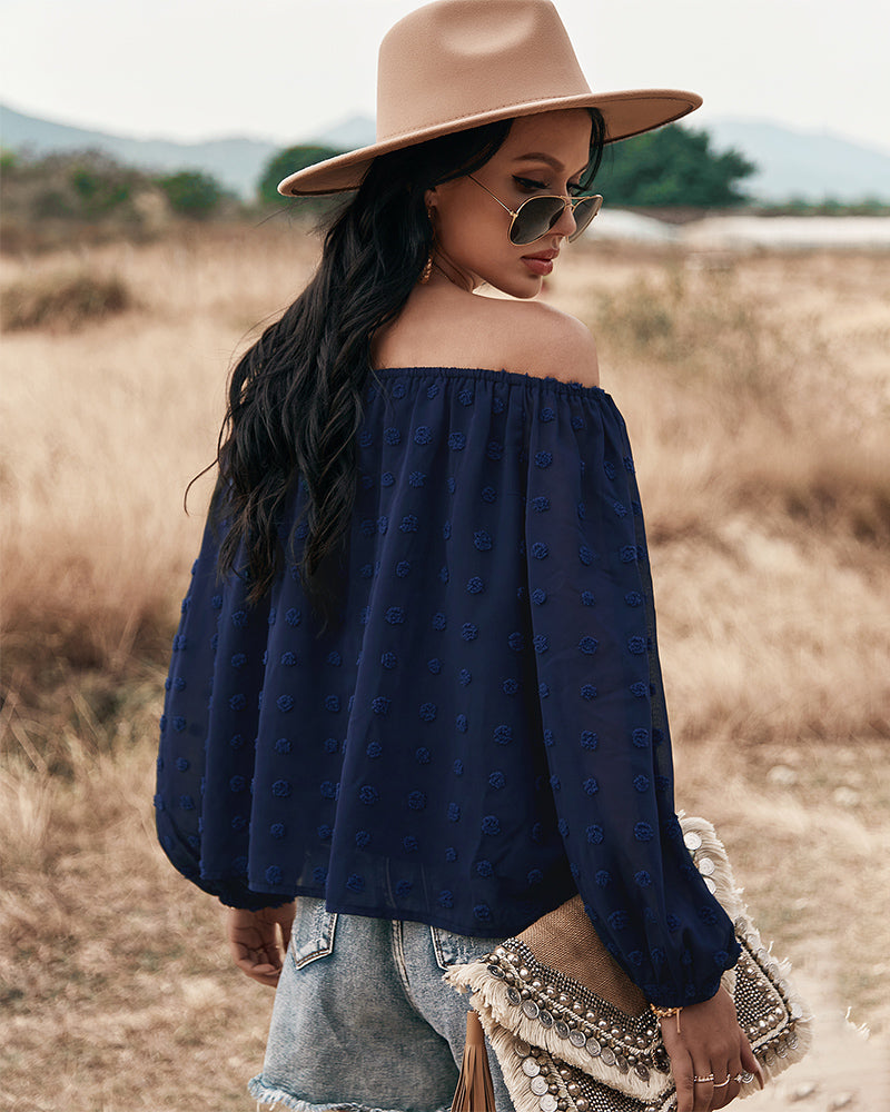 GR | Off-Shoulder Lantern Long-Sleeved Ruffled Top
