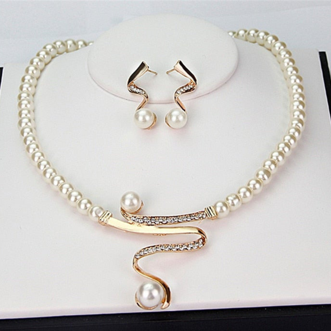 GR | Natural Pearl Necklace + Earring Set Gold