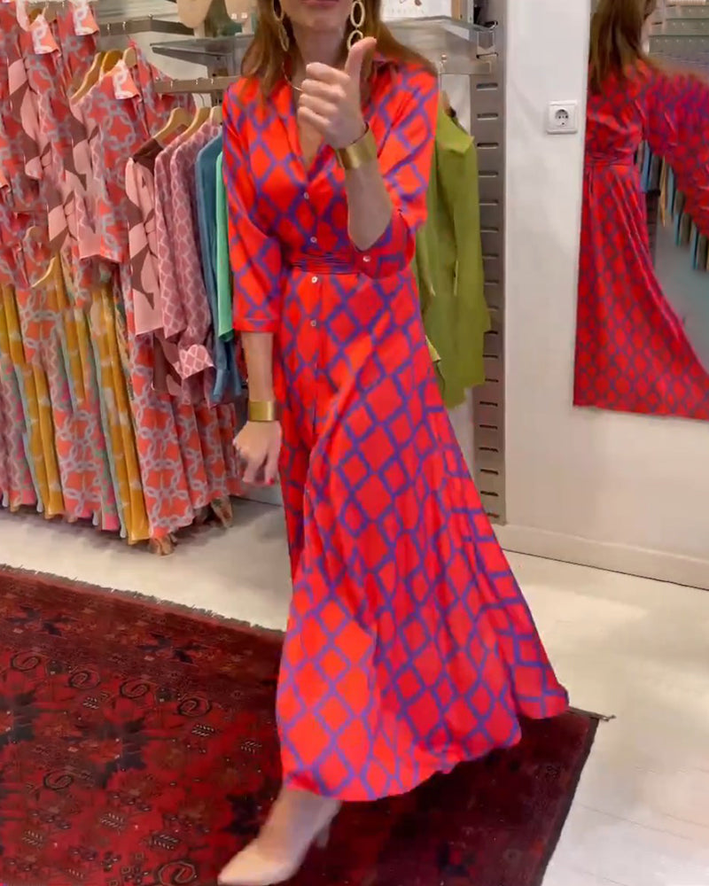 GR | Hemdkleid mit V-Ausschnitt und 3/4 Ärmeln