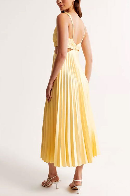 GR | V-neck Cut-Out Waist Sleeveless Pleated Maxi Dress