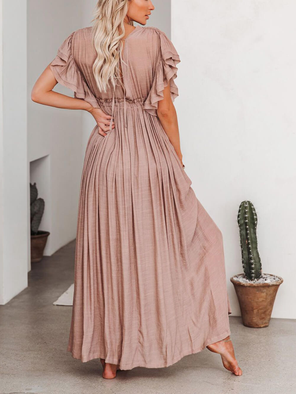 GR | Style Maxi Dress with Flutter Sleeves for Women
