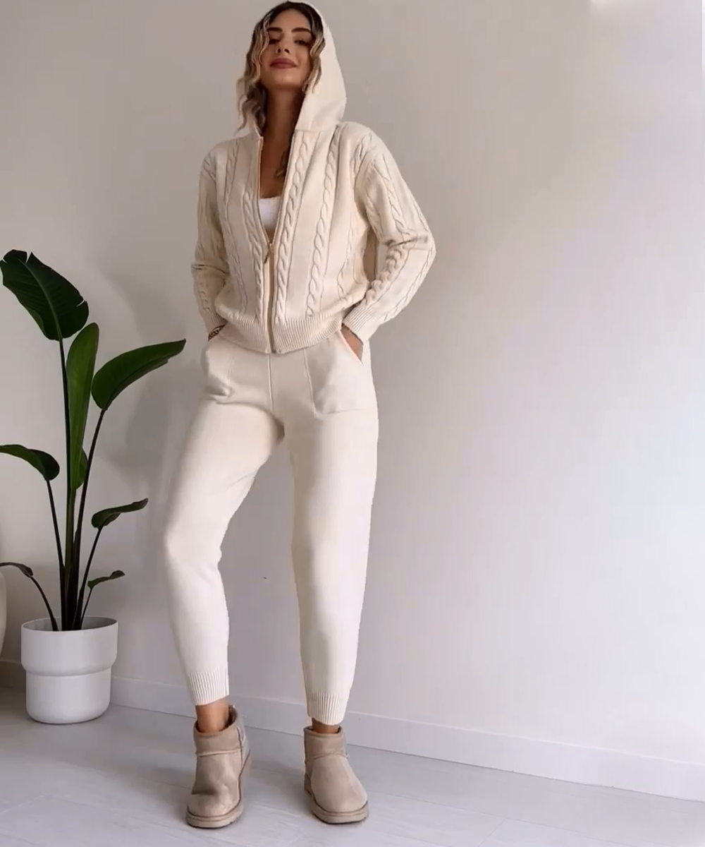 GR | teilige gestrickte Lounge-Set - trendiger Hoodie und Jogginganzug für Damen