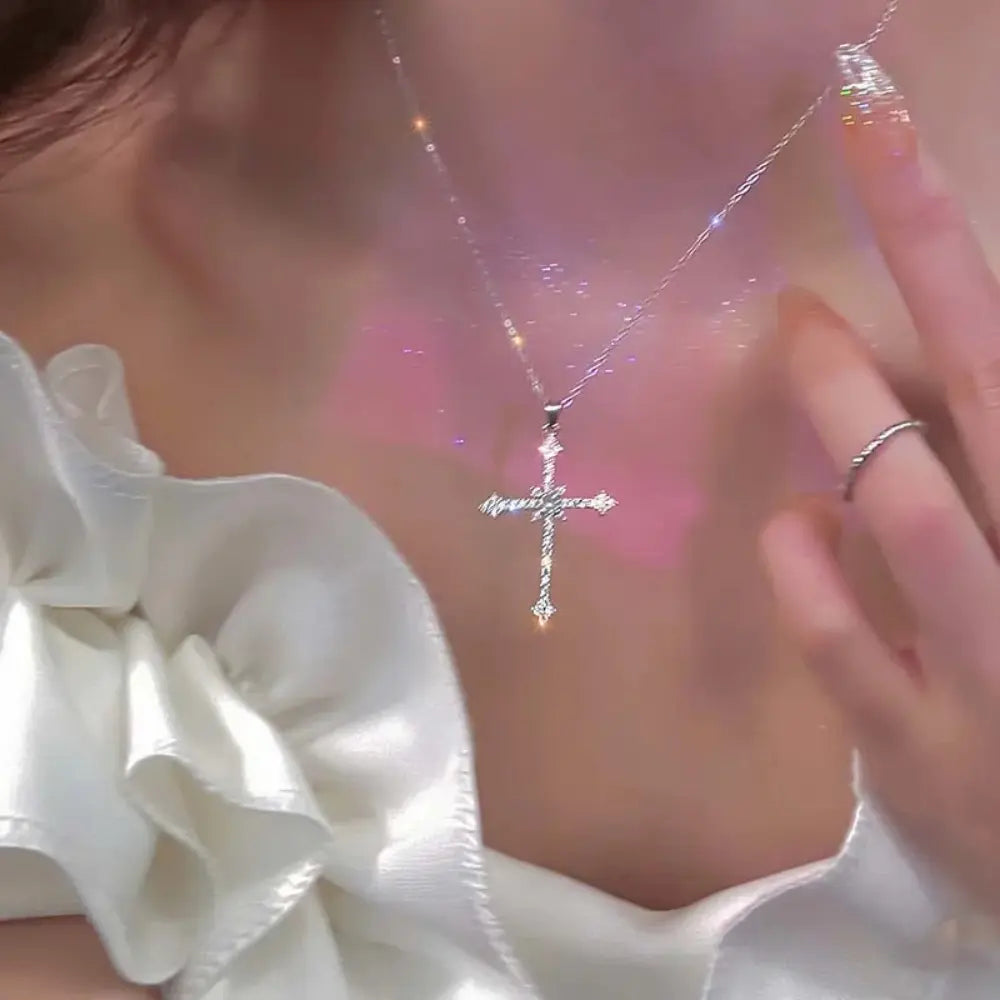 GR | Crystal Zircon Cross Pendant Necklace for Women