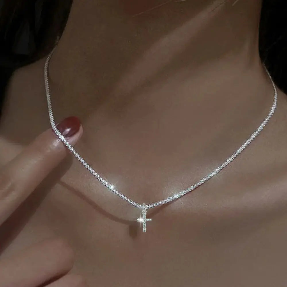 GR | Sterling Silver Cross Cubic Zirconia Necklace for Women