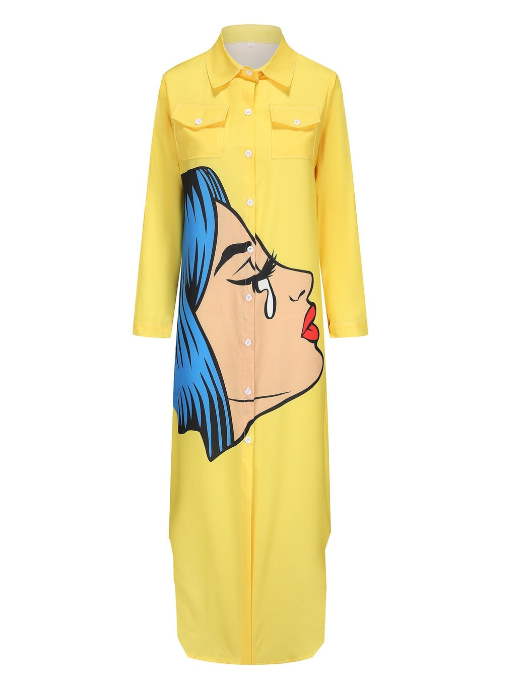 GR | Kleid mit Gesichtsdruck und Kragen in Gelb