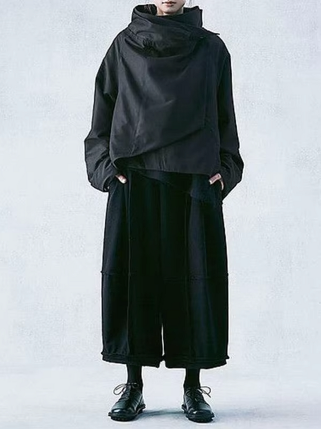 GR | Cotton long-sleeved top with stand-up collar