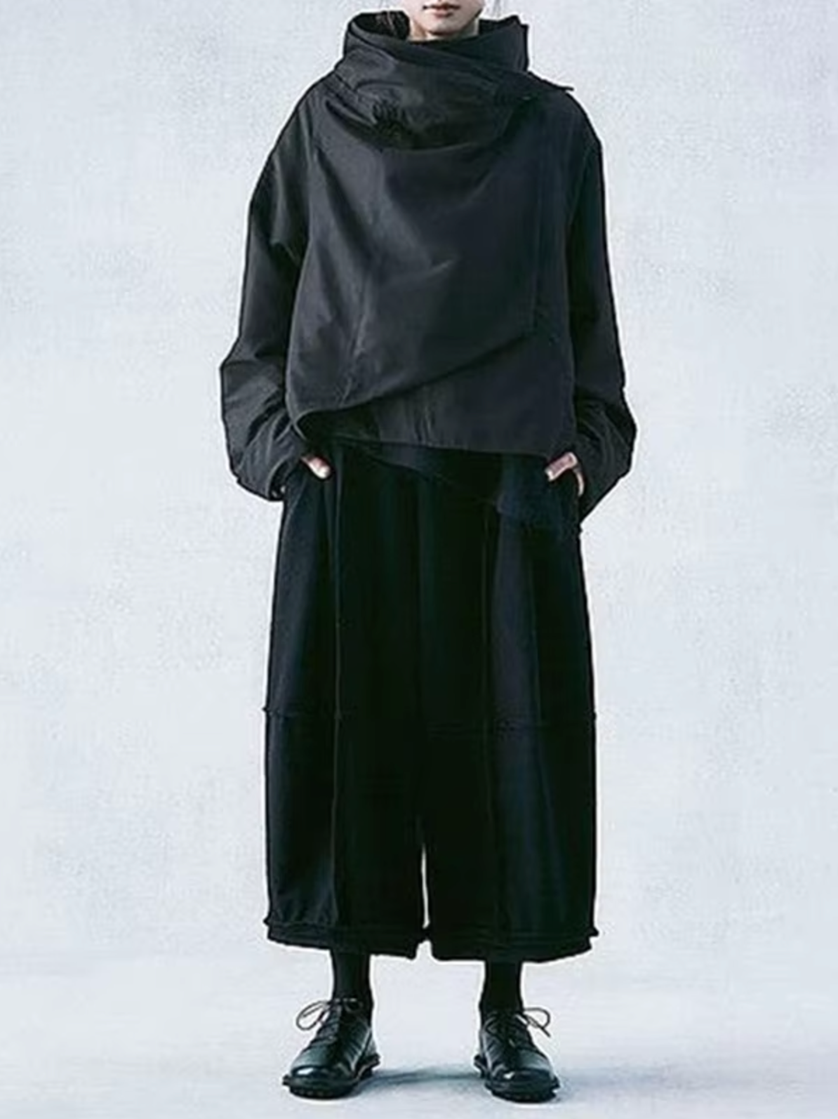 GR | Cotton long-sleeved top with stand-up collar