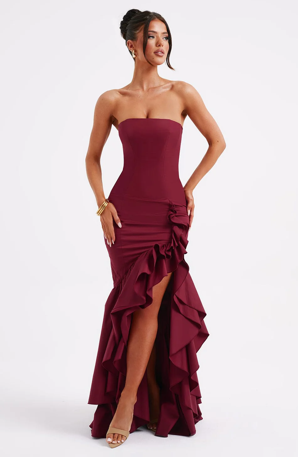 Ruffled high-slit dress