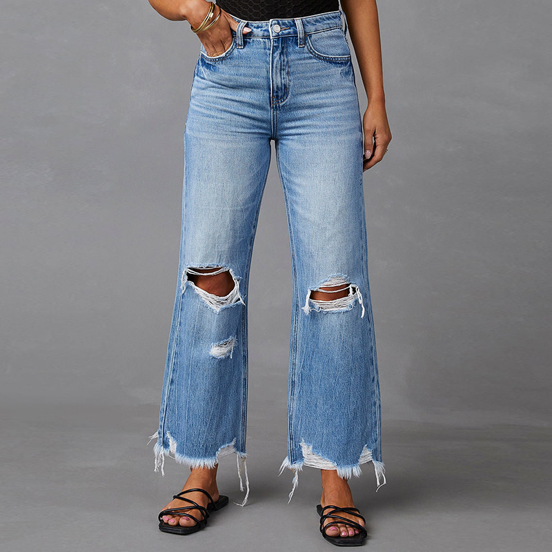 GR | High-waisted jeans with holes for women