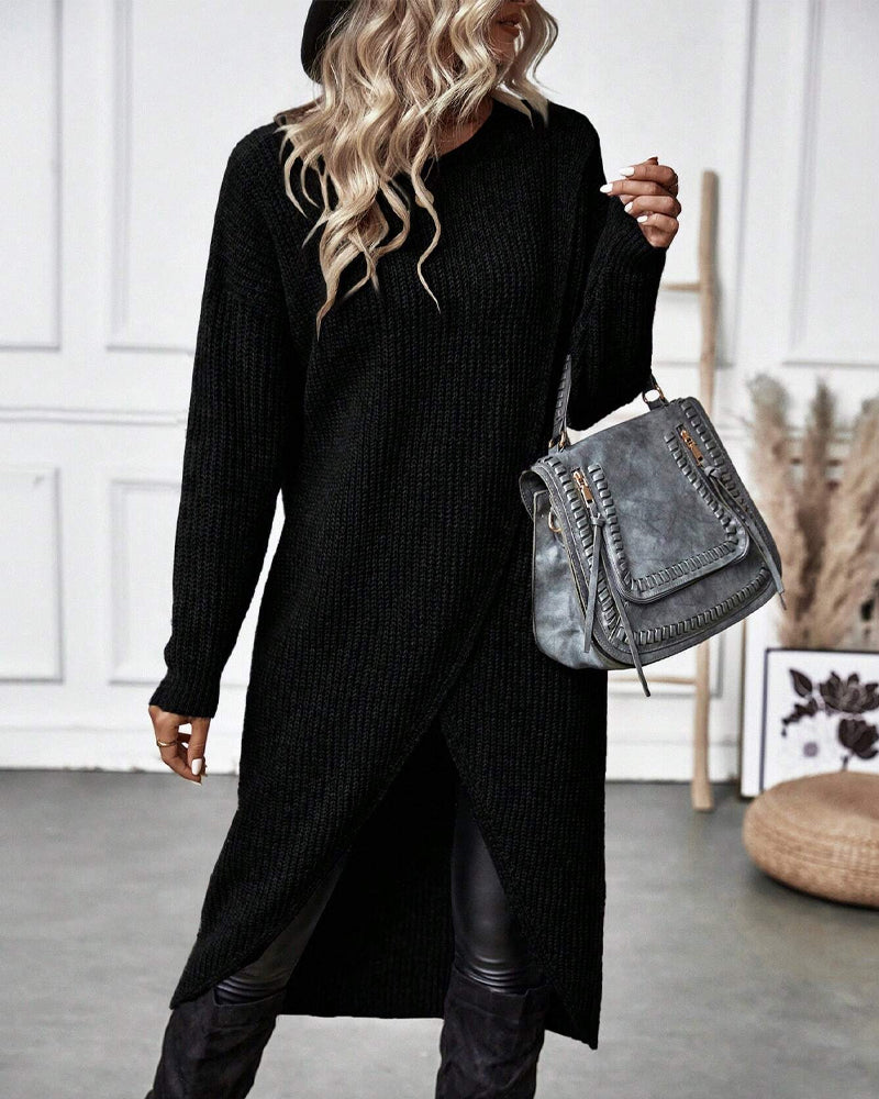 GR | Comfortable, solid-color sweater dress in an irregular style