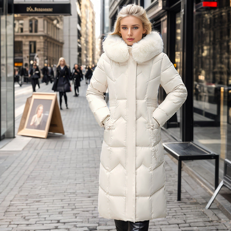 GR | Elegant tailored over-the-knee cotton coat with fur collar