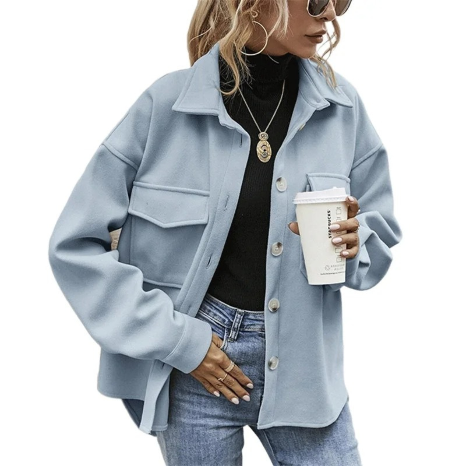 GR | Buttoned Jacket with Chest Pockets for Women