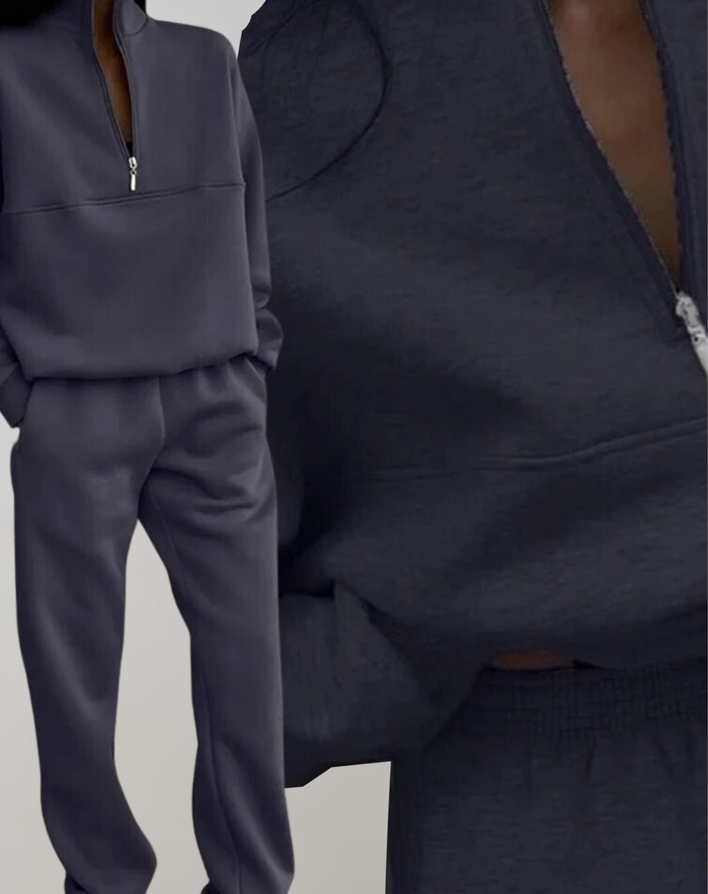GR | 3-piece fleece tracksuit set - stylish women's zip-up top and jogging pants