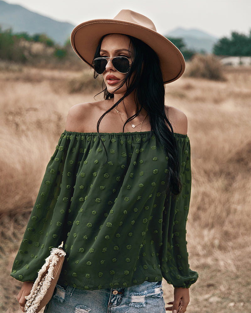 GR | Off-Shoulder Lantern Long-Sleeved Ruffled Top