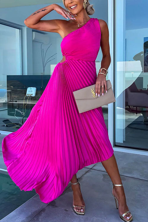 GR | Rosiedress Ein-Schulter Cut-Out Taille Unregelmäßig Plissiertes Abendkleid