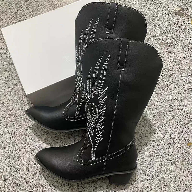 GR | Suede ankle-high boots with block heel cowboy boots women's