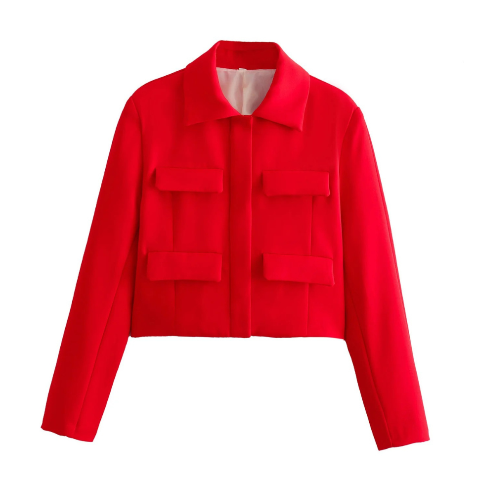 GR | Women's Bomber Jacket Short Jacket with Four Front Pockets and Minimalist Design