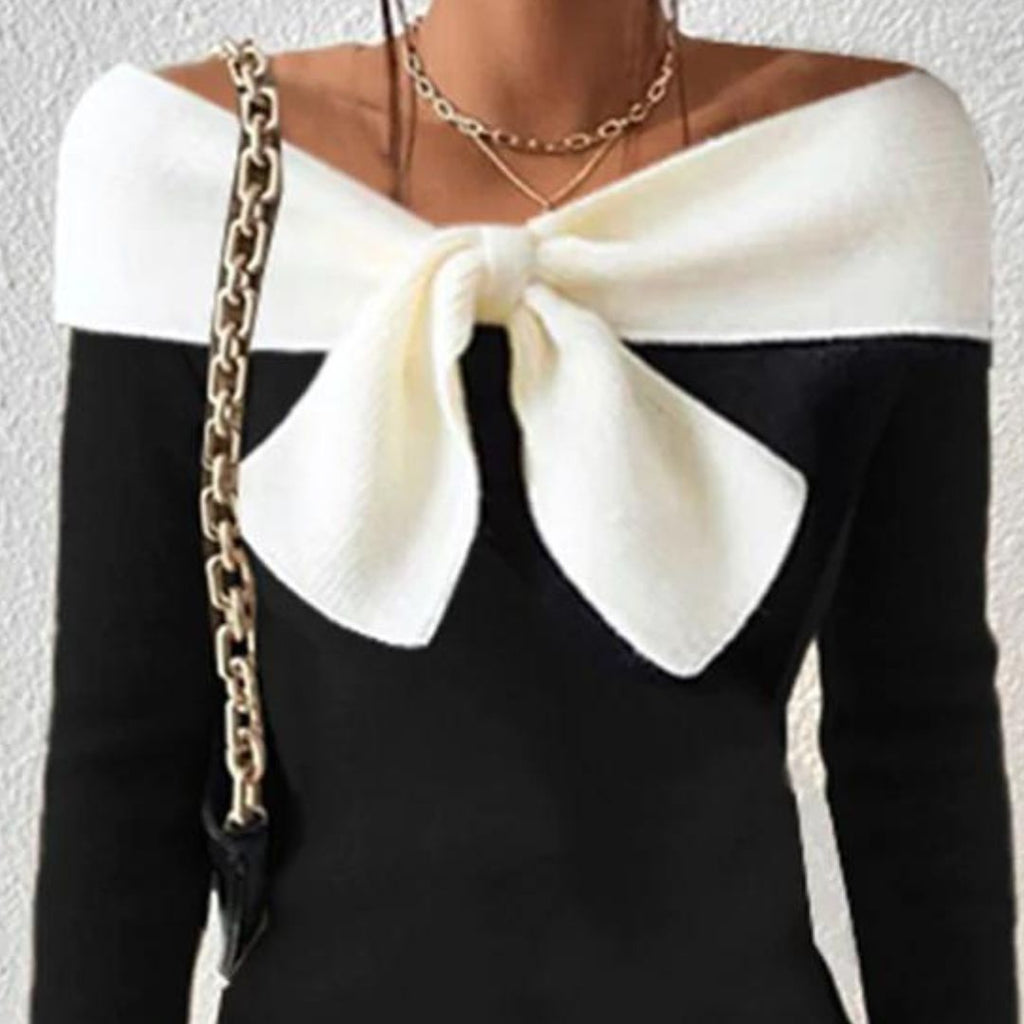 GR | Farbe Block Off the Shoulder Pullover