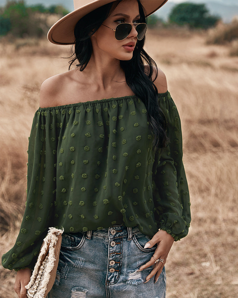 GR | Off-Shoulder Lantern Long-Sleeved Ruffled Top