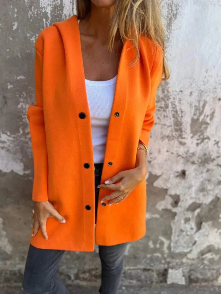 GR | Long Cardigans for Women Elegant Cardigan with Hood and Buttons