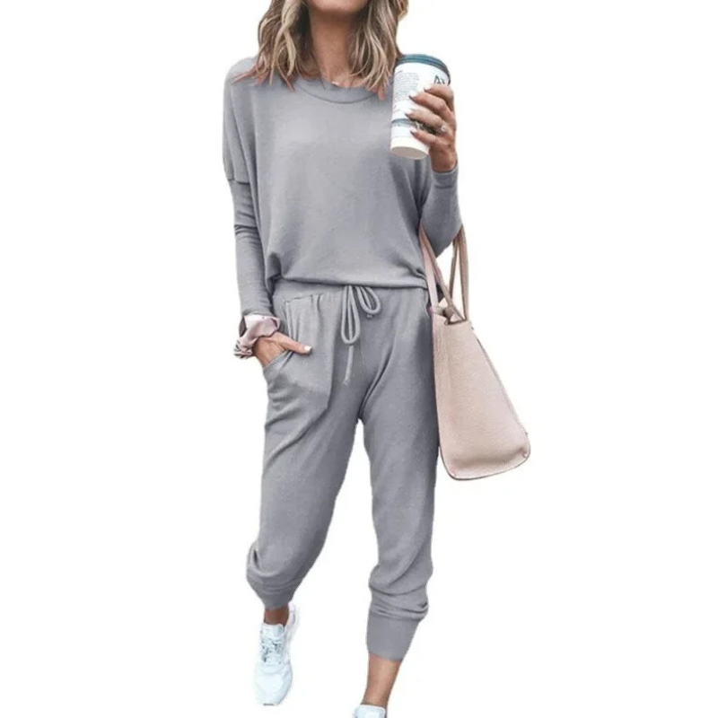 GR | Women's Loungewear Set, Comfortable Two-Piece with Drawstring and Long-Sleeved Shirt
