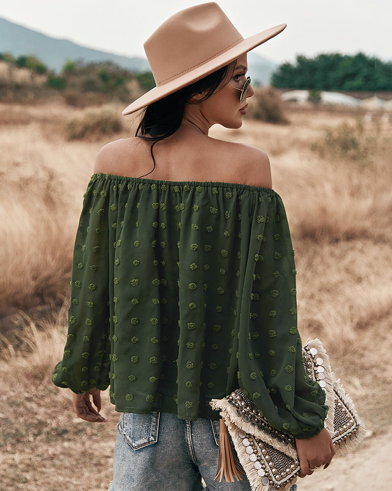 GR | Off-Shoulder Lantern Long-Sleeved Ruffled Top