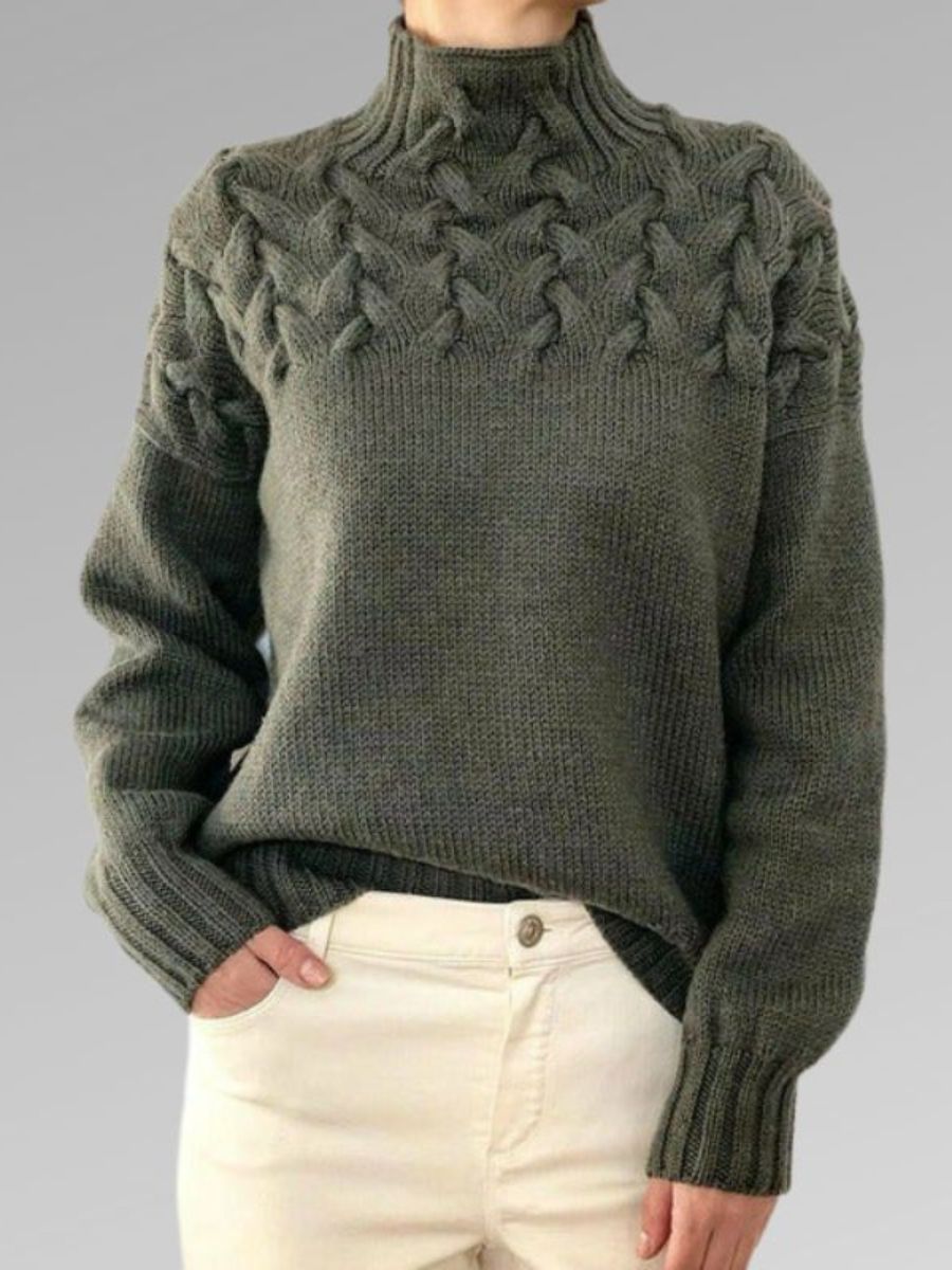 GR - Women's high collar cable knit sweater