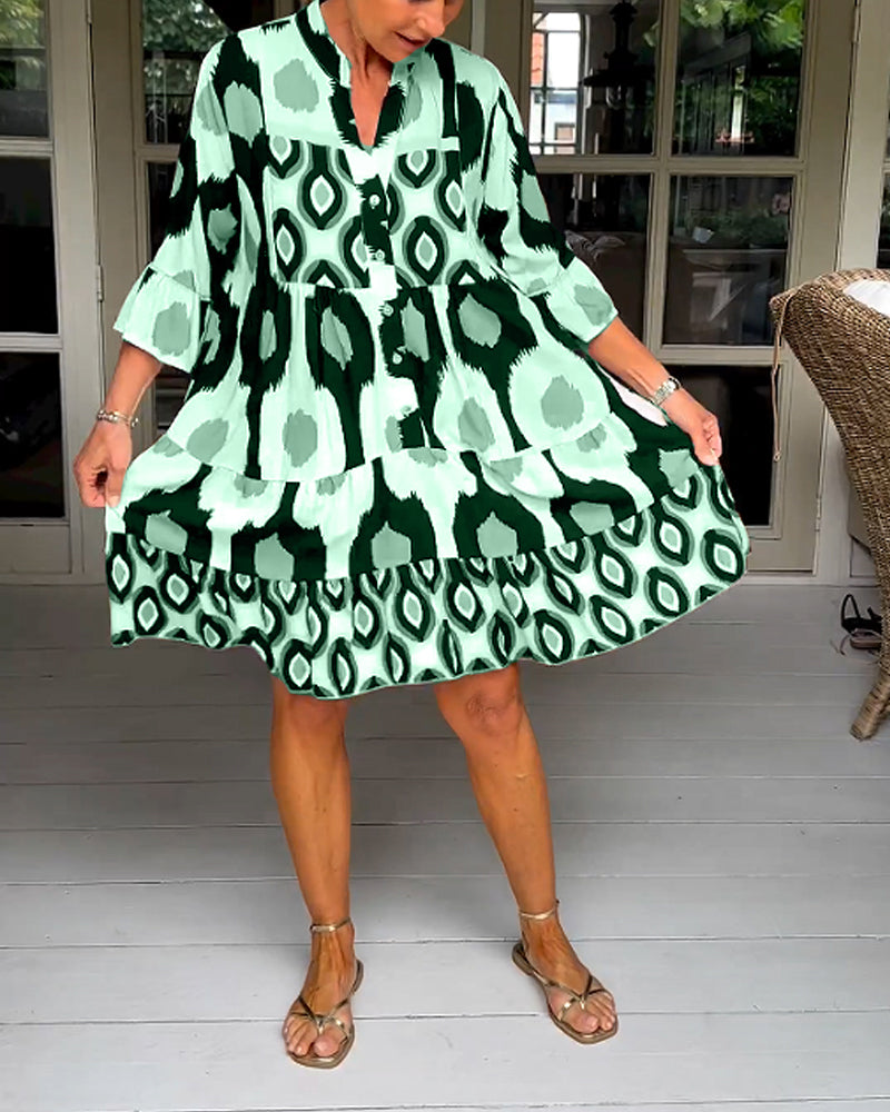 GR A-line Kleid | Stilvolles bedrucktes Midi-Sommerkleid für Frauen mit Taschen