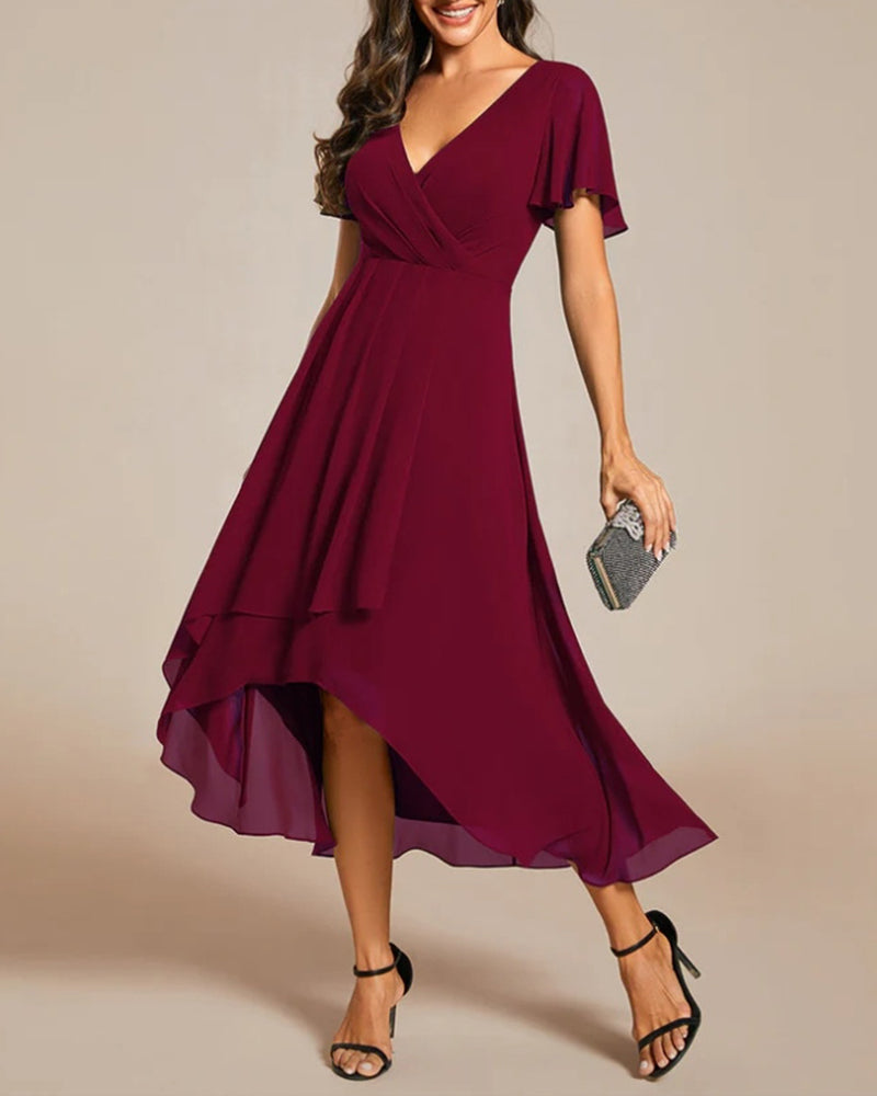 GR | Kleid mit V-Ausschnitt und Rüschenärmeln