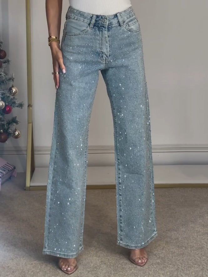 GR | Jeans Mit Hoher Taille Und Diamant Details