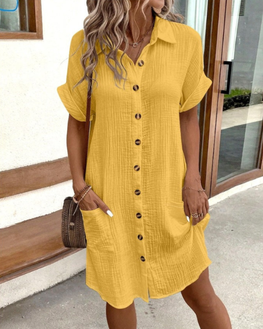 GR | Casual shirt dress with buttons and pockets for women