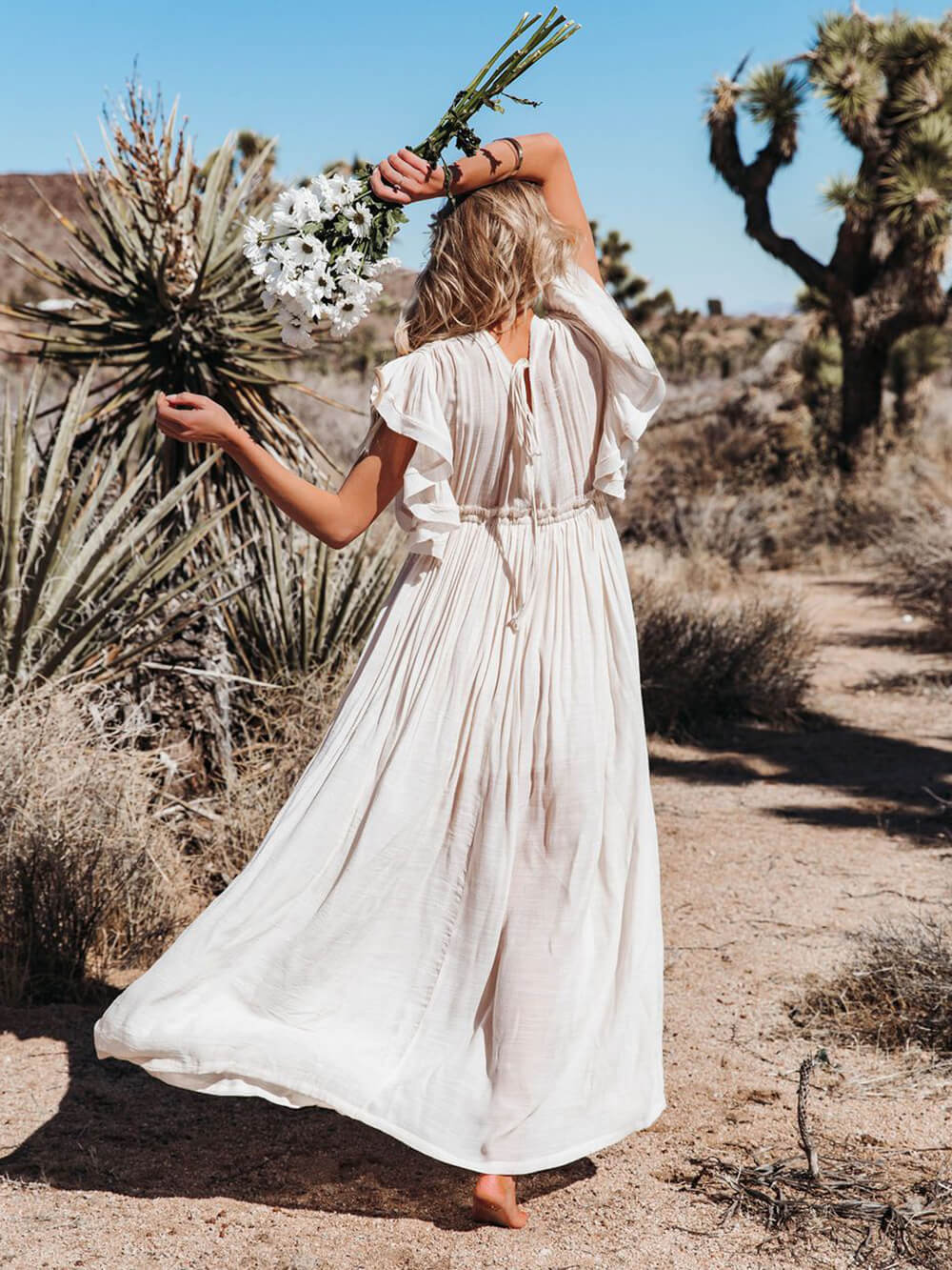 GR | Stylish maxi dress with flutter sleeves for women