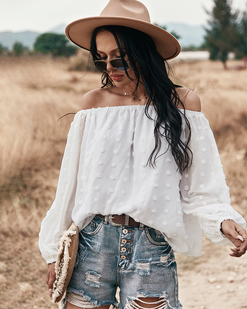 GR | Off-Shoulder Lantern Long-Sleeved Ruffled Top
