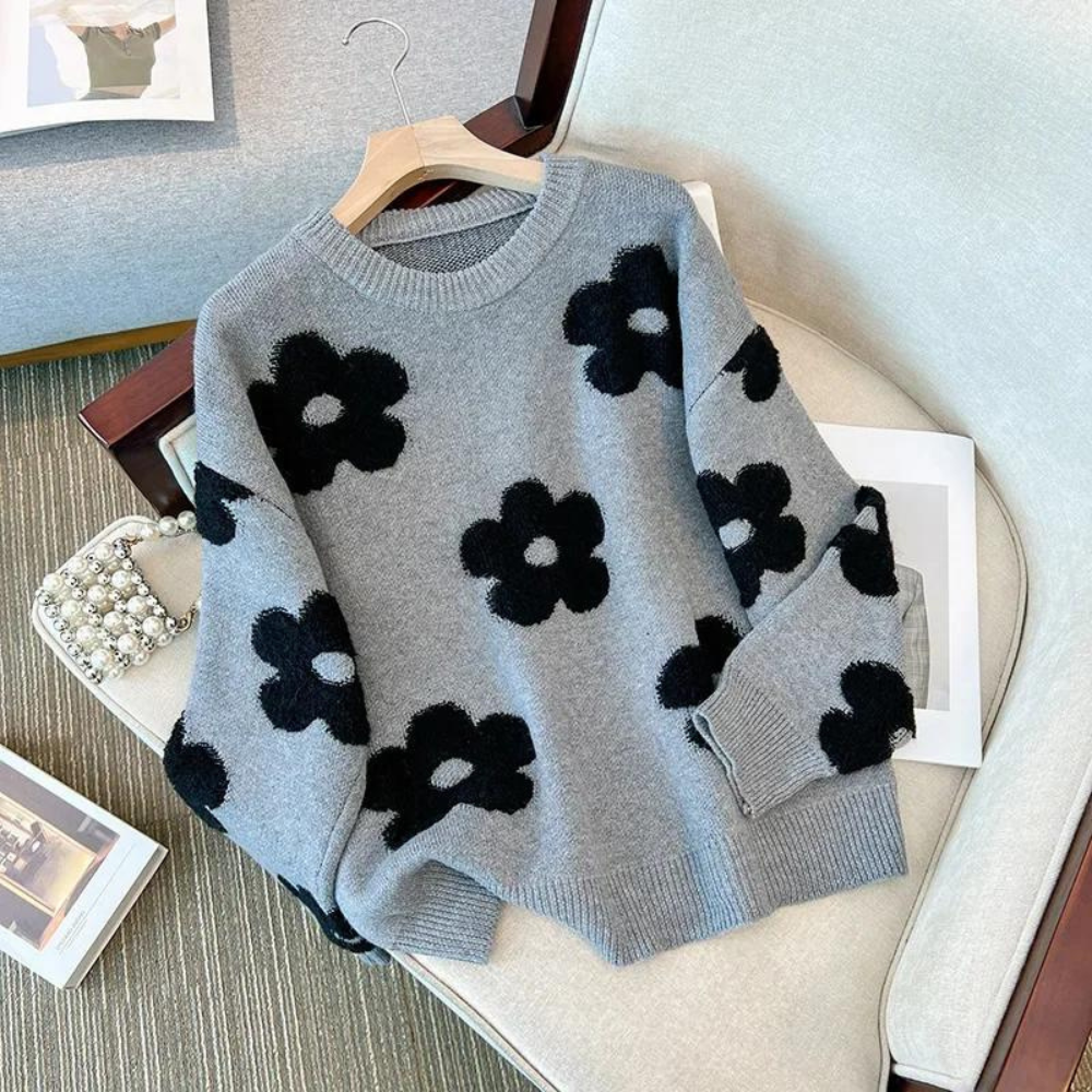 GR Sweater | Luxuriöser, weicher Strickpullover für Damen mit Blumendesign