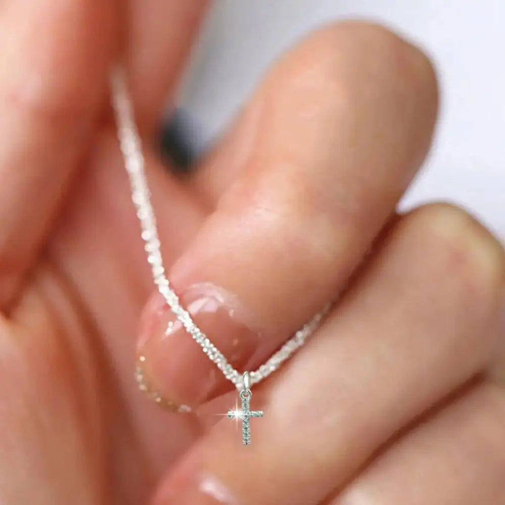 GR | 925 Sterling Silver Cross Zircon Necklace