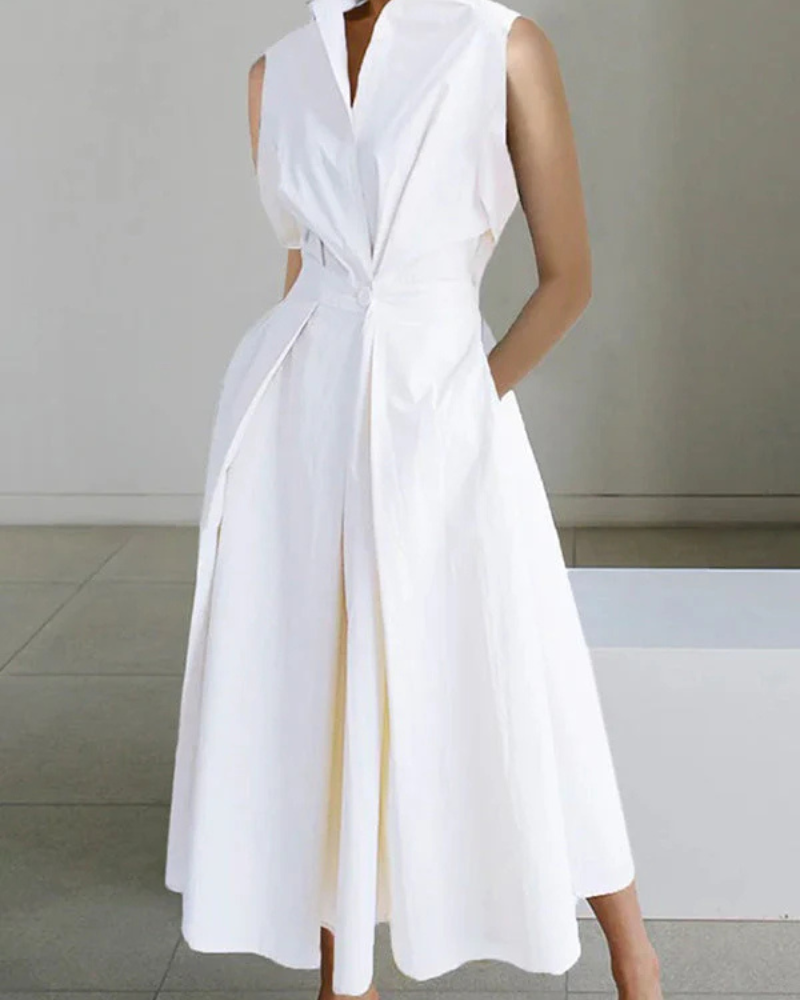 GR | Damen Kragenlos Kleid Stylisch