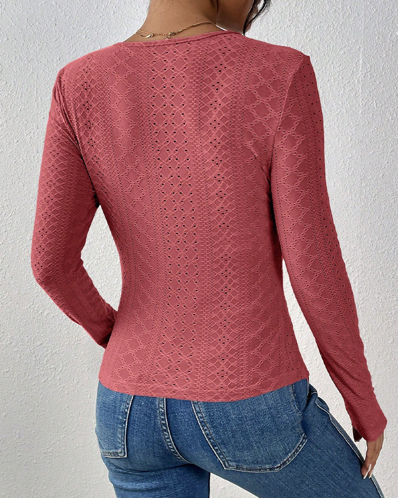 GR | Long-sleeved top, V-neck, Spetspanel