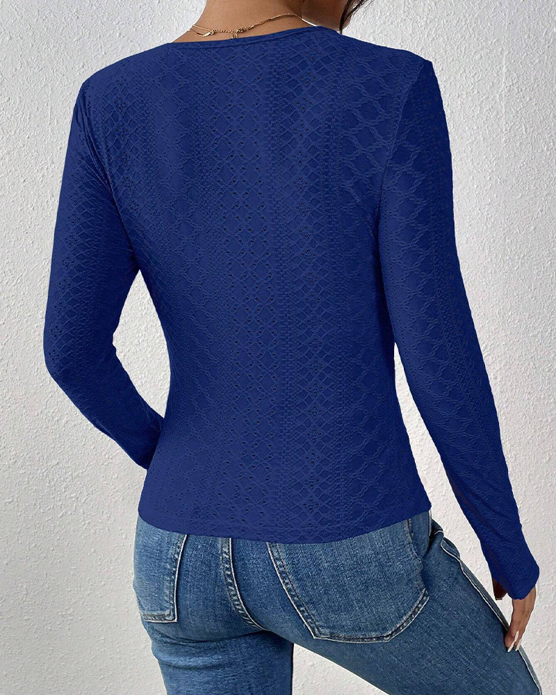 GR | Long-sleeved top, V-neck, Spetspanel