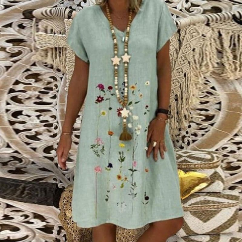 GR | Comfortable linen dress with an elegant pattern