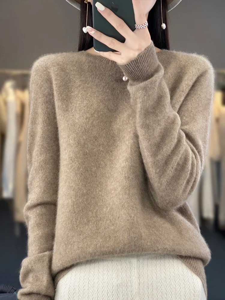 GR | Kaschmir Pullover Damen Runder Ausschnitt Weicher und Eleganter Strickpullover