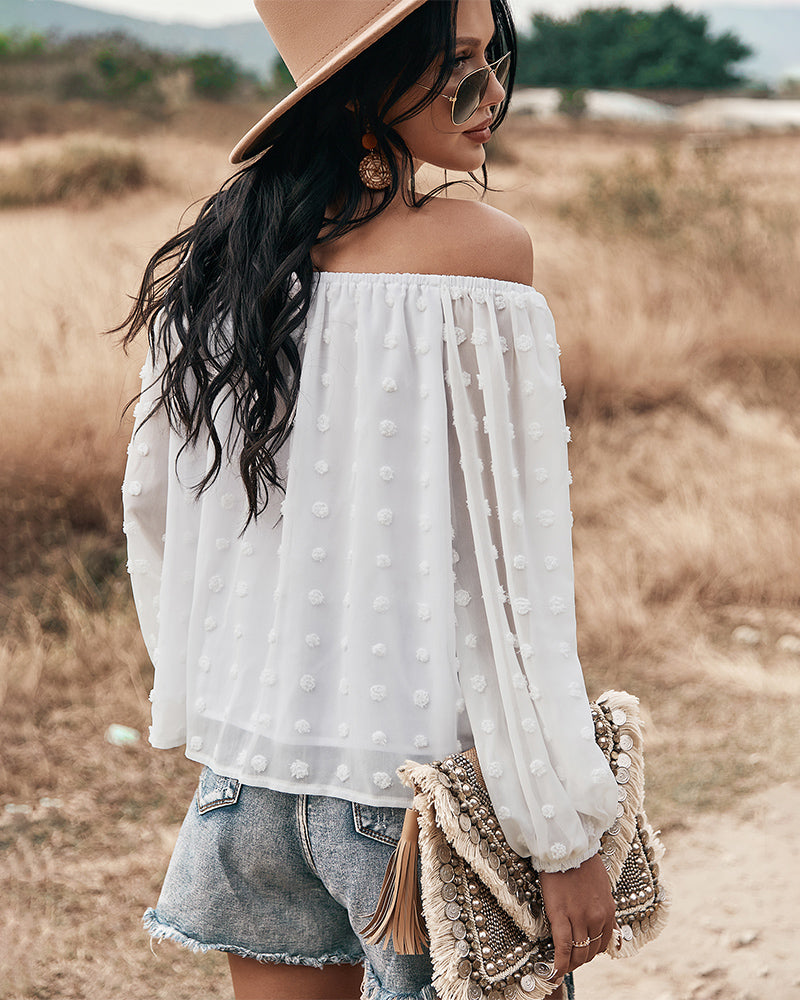 GR | Off-Shoulder Lantern Long-Sleeved Ruffled Top