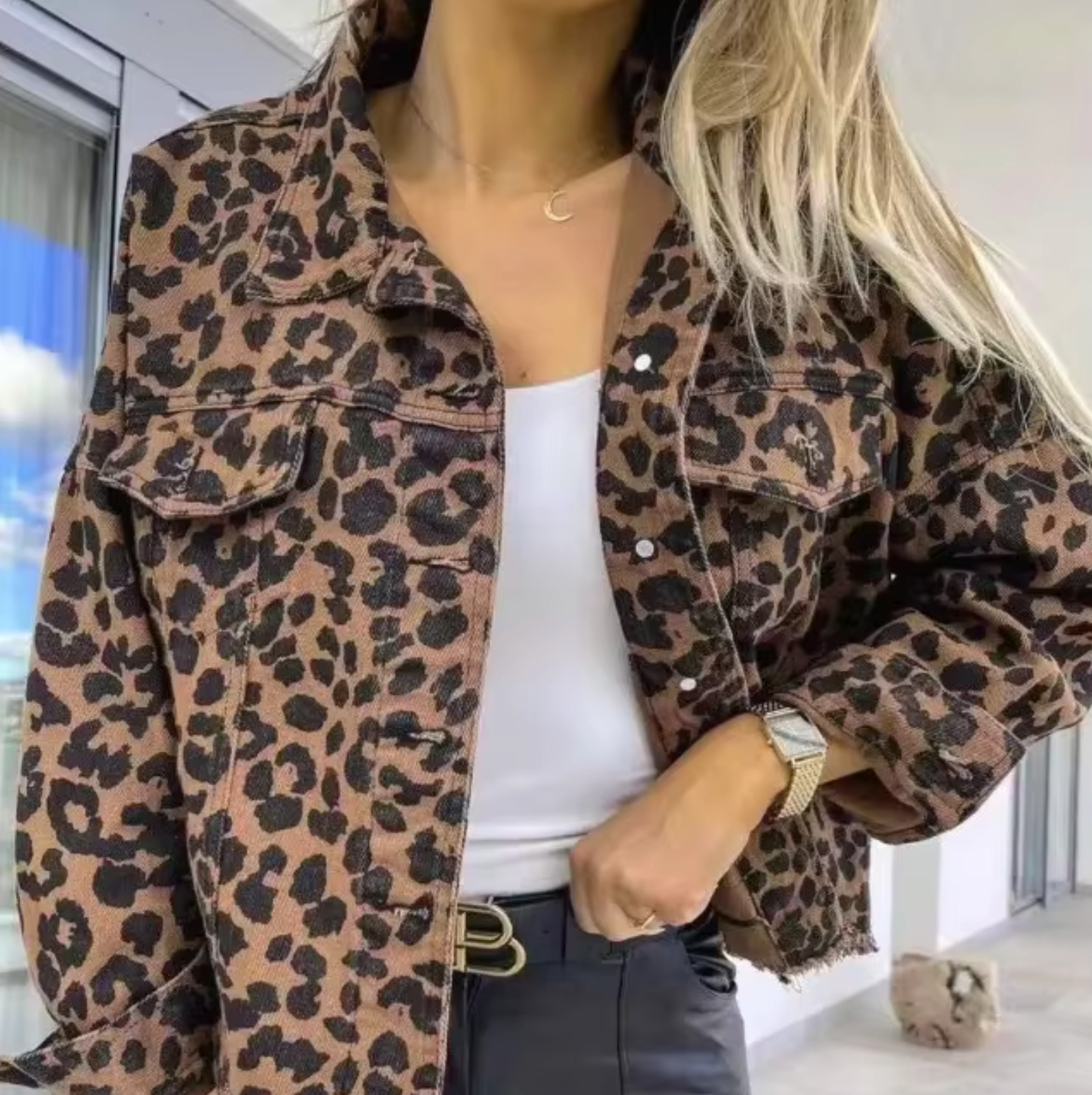 GR | Leopard Print Denim Jacket